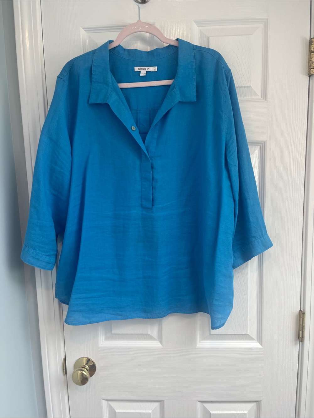 Chico's Bright Teal Blue V-Neck Linen Tunic